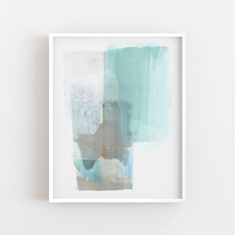 Abstract Watercolor Painting Print Taupe & Turquoise Etsy