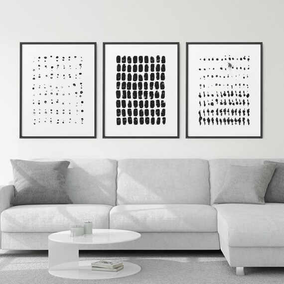 Black & White Wall Art Set of 3 Prints Scandinavian Art Print | Etsy
