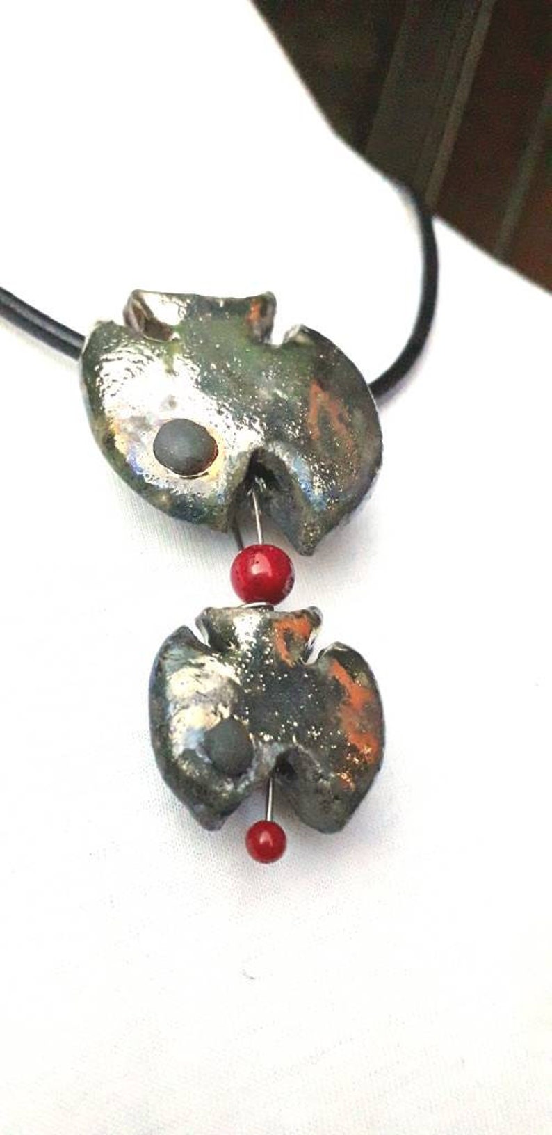 Raku ceramic golden fish pendant