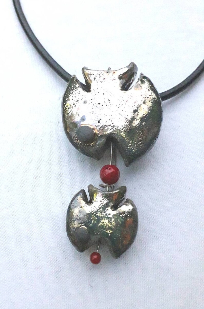 Raku ceramic golden fish pendant