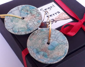 Turquoise Raku Ceramic Disc Earrings