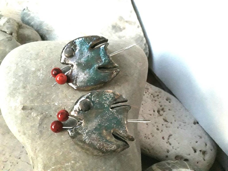 Raku ceramic golden fish pendant