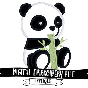 Panda Embroidery Design File, Bamboo Panda Embroidery Applique Design File, Instant Download, 5x7 Machine Embroidery Panda