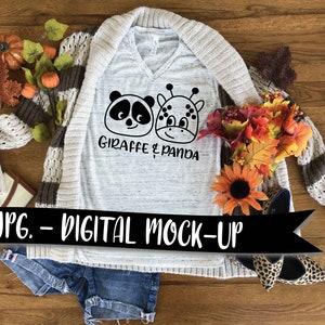 FALL THEME Tshirt Bella + Canvas 3005 White Marble V Neck Flat Lay, Bella Canvas Unisex T-shirt Mock Up, TShirt Mock Up Flat Lay, 2 images