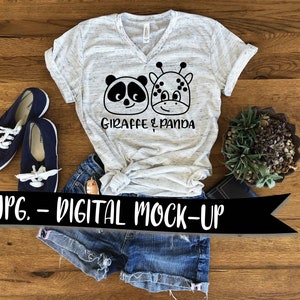 Bella + Canvas 3005 Tshirt White Marble V Neck Flat Lay, Bella Canvas Unisex T-shirt Mock Up, TShirt Mock Up Flat Lay, 2 images