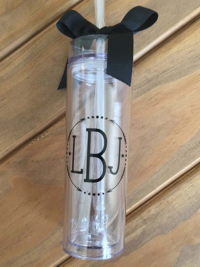 Monogram Cup, Personalized Monogram Tumbler, Monogram Tumbler, Skinny Tumbler, Arrow Monogram Tumbler, Personalized Drinking Cup, Bridesmaid image 2