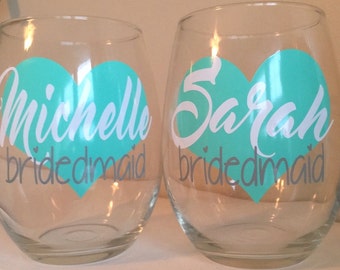 Personalized Wine Glasses, Bachelorette Party, Bridal Party Wine Glasses, Bridesmaid Gift, Bridal Party Gifts, Bridesmaid Proposal