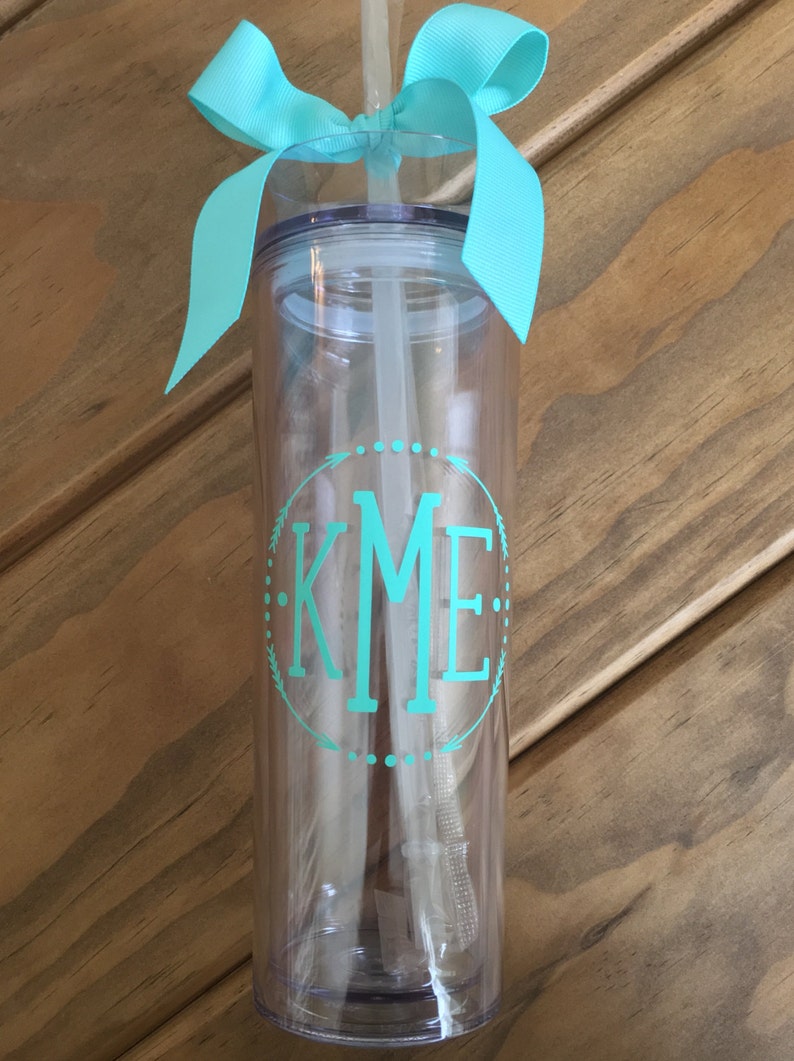 Monogram Cup, Personalized Monogram Tumbler, Monogram Tumbler, Skinny Tumbler, Arrow Monogram Tumbler, Personalized Drinking Cup, Bridesmaid image 3