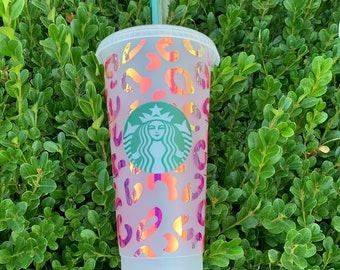 Cold Cup Starbuck Cup, Iced Coffee Tumbler, Cheetah Print Tumbler, Leopard Print Tumbler, Holographic Tumbler, Personalized Tumbler