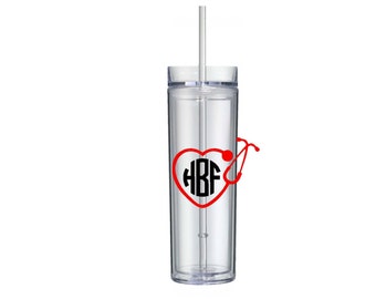 Nurse Gift, Nurse appreciation gift, Stethoscope Monogram Tumbler, Monogram Tumbler, Personalized Tumbler, Skinny Tumbler,