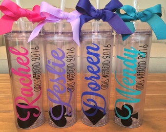 Girls Weekend, Personalized Gifts, Personalized Tumbler, Skinny Tumbler,  Customized Drinking Cup, Girls Trip, Birthday Party, Tumbler