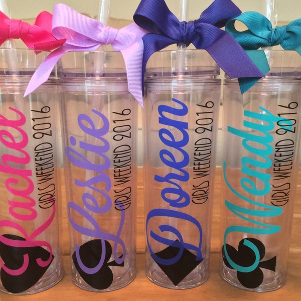 Girls Weekend, Personalized Gifts, Personalized Tumbler, Skinny Tumbler,  Customized Drinking Cup, Girls Trip, Birthday Party, Tumbler