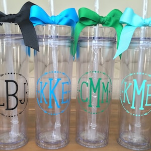 Monogram Cup, Personalized Monogram Tumbler, Monogram Tumbler, Skinny Tumbler, Arrow Monogram Tumbler, Personalized Drinking Cup, Bridesmaid image 1