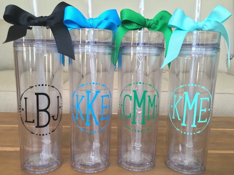 Monogram Cup, Personalized Monogram Tumbler, Monogram Tumbler, Skinny Tumbler, Arrow Monogram Tumbler, Personalized Drinking Cup, Bridesmaid image 1