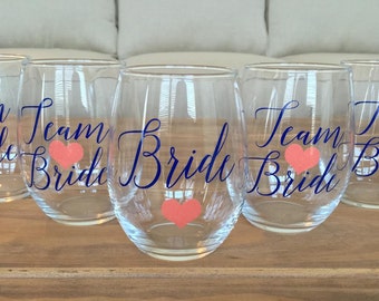 Team Bride, Wine Glasses, Bridesmaid Proposal, Stemless Wine Glasses, Bridesmaid Gift, Bridal Party Gift, Bachelorette Party, Personalized