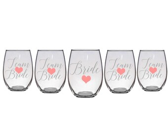 Team Bride Stemless Wine Glasses, Bridal Party Wine Glasses, Stemless Wine Glasses, Bridesmaid Gifts, Bridal Party Gifts