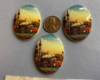 40x30mm, Vintage Cabochons, jewelry making supplies. Lot of 3 pieces.