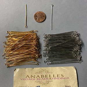 Metal findings. NOS. 1.5” inches, Eye pins. Sold by Pack of 1 Ounce.