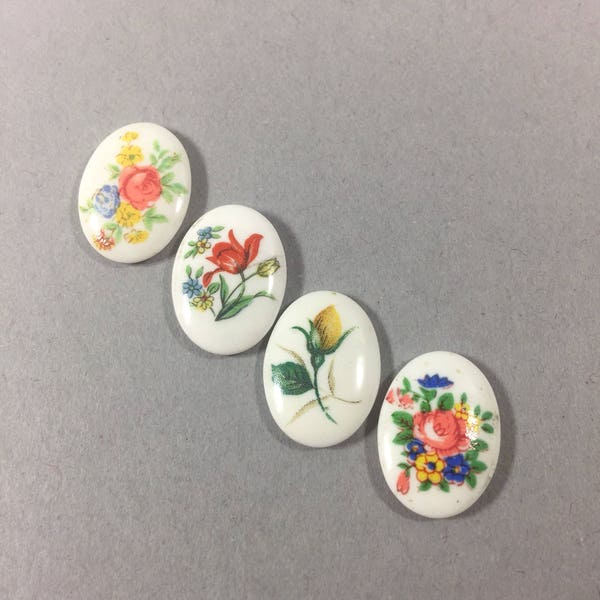 Cabochons. NOS. 18x13mm Lovely Vintage cabochons. Porcelain Paintings.  Sold by lots of 6 pieces.