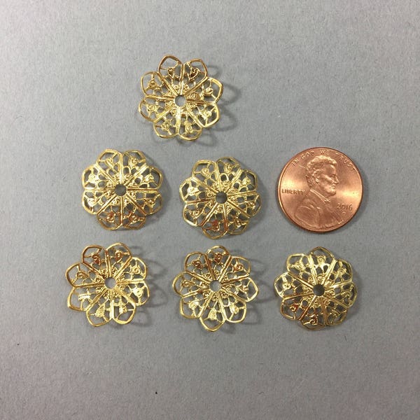 Metal findings. NOS. 18mm, Lovely Filigree bead caps. Sold by lots of 12 pieces.