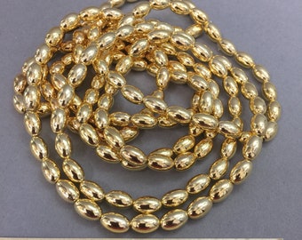 Vintage Gold Oval Simulated Pearl Beads, 60" Strand
