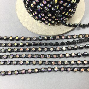 Crystal Rhinestone Chain. 1 Row, 19-SS Crystal AB, Black Plastic Base ...