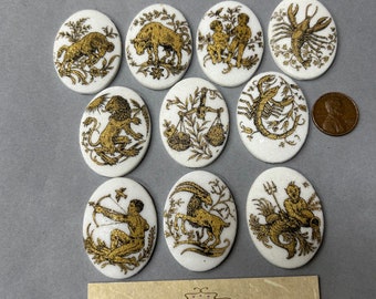 Vintage Cabochons. NOS. 40x30mm. Constellation Zodiac Signs. Sold by lots of 10 pieces.