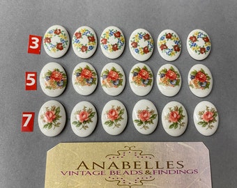 Vintage Cabochons. NOS. 18x13mm.  Porcelain Cabochons. Sold by lots of 6 pieces.