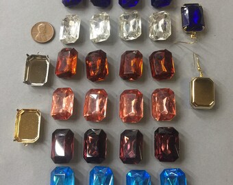 Pointed back crystals. NOS. 25x18mm, Vintage faceted glass jewels. Sold by lots of 4 pieces.