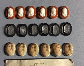 18x13mm Vintage cabochons, Jewelry making supplies. Lot of 6 pieces.