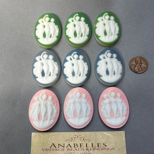 Vintage Cameos. NOS. 40x30mm. Porcelain Cameo. Sold By lots of 3 pieces.