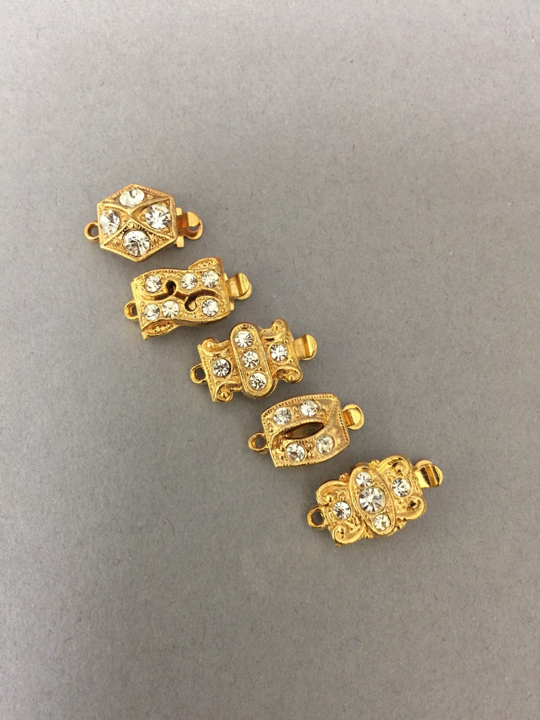 Clasps. Vintage Clasps. NOS. Lovely Crystals One Row Rhinestones Clasps