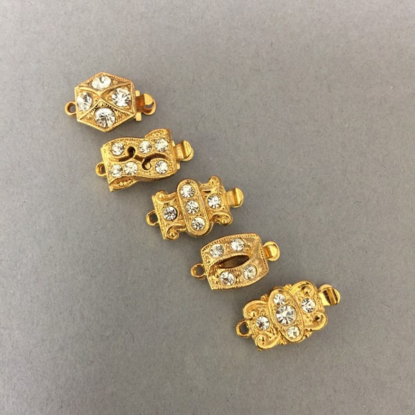 Vintage Clasps. NOS.  One Row Rhinestones Clasps. Sold by 1 piece.
