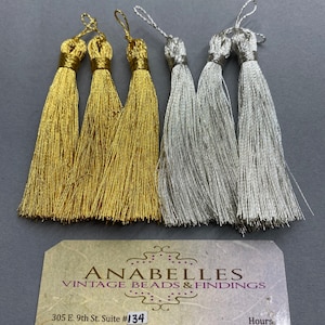 Vintage Tassels. NOS. 3" Inch. Metallic  tassels. Sold By lots of 3 pieces.