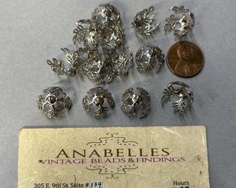 Vintage bead caps with loop, Art, Jewelry making,(12 pcs)