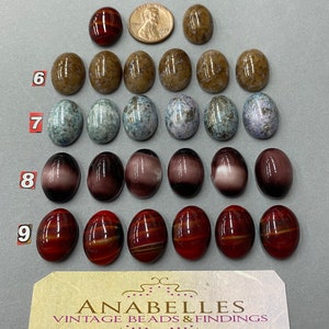 Cabochons flat back. NOS. 18x13mm, Vintage Glass cabochons. Sold by lots of 6 pieces.