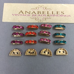 Fancy Rhinestone Rondelles. NOS. 12x7mm. Lovely, Vintage 2 Row Spacers. Sold by lots of 12 pieces.