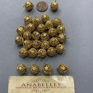 Filigree Beads. NOS. 13mm, Vintage beads. Sold by lots of 24 pieces