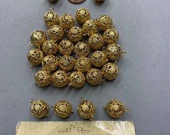 Filigree Beads. NOS. 13mm, Vintage beads. Sold by lots of 24 pieces