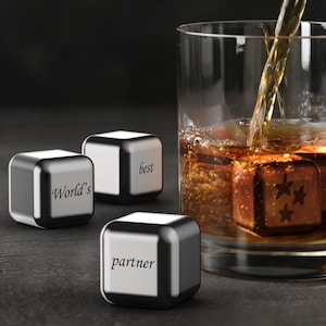 Personalised &quot;World&#39;s Best&quot; Set of 8 eco-friendly reusable stainless steel ice cubes/whisky stones