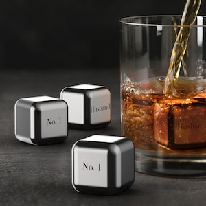 No.1 Personalised Gift Set of 8 eco-friendly reusable stainless steel ice cubes/whisky stones