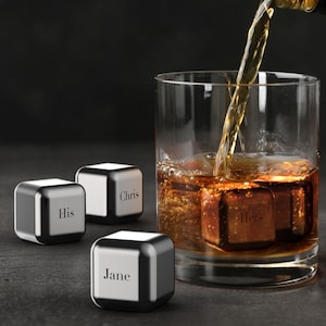 Personalised Couples Gift Set of 8 eco-friendly reusable personalised stainless steel ice cubes/whisky stones
