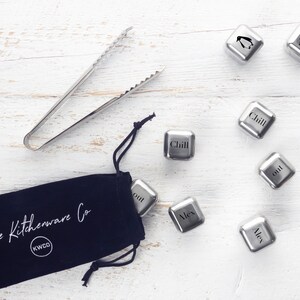 Chill Out Personalised Gift Set of 8 eco-friendly reusable stainless steel ice cubes/whisky stones