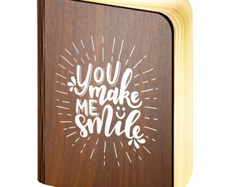 Personalised Wooden Folding Magnetic Glowing LED Book Lamp featuring You Make Me Smile design