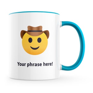 Personalised Emoji Mug featuring cowboy hat face emoji