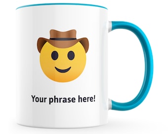 Personalised Emoji Mug featuring cowboy hat face emoji