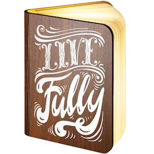 Personalised Wooden Folding Magnetic Glowing LED Book Lamp featuring Live Fully design