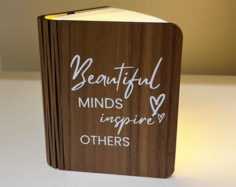 Personalized Wooden Book Lamp: Magnetic Folding LED Light, Inspirational Gift