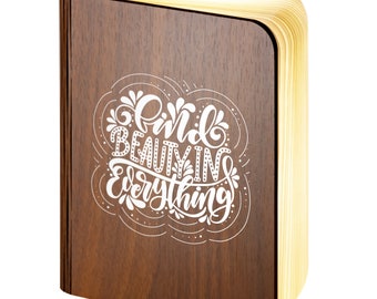 Personalised Wooden Folding Magnetic Glowing LED Book Lamp featuring Find Beauty in Everything design