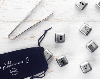 Golf Gift Set: 8 Stainless Steel Reusable Ice Cubes with Tongs